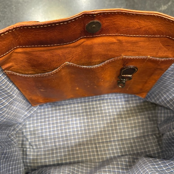 NOONDAY COLLECTION Genuine Goat Leather Tote in Tobacco with Blue Lining - Picture 13 of 13